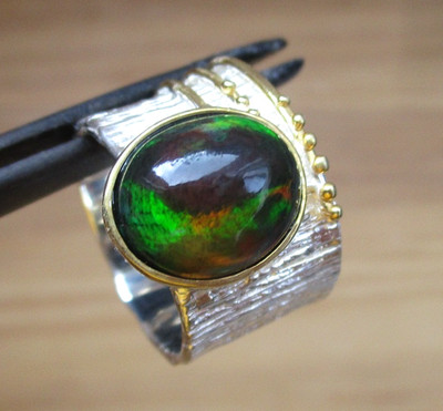 Exklusiver Designerring-Bandring 925erSilber-Voll-Opal-14ctGold-RG 18-18,5-58