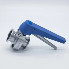 Dernord Stainless Steel 1.5" Tri Clamp Butterfly Valve with Blue Trigger Handle