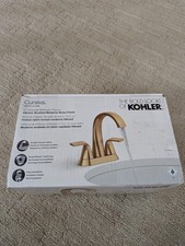 KOHLER Cursiva 4 in. Centerset Double Handle Bathroom Faucet in Vibrant Brass