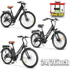 Axiniu Electric Bike for Adults, 24" 26" 750W Peak City Cruiser Ebike 7-Speed