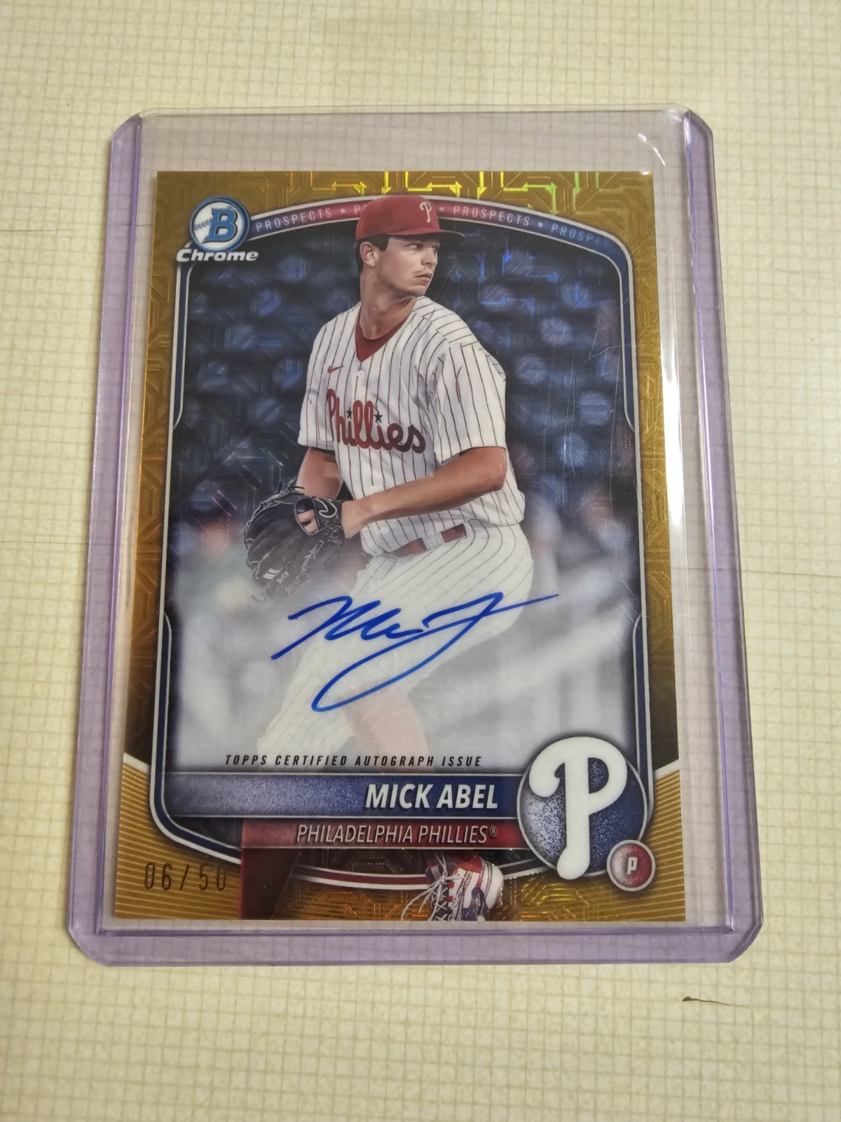 Mick Abel 2025 Bowman Mojo Auto Gold 06/50 #BMA-MA Phillies