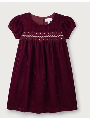 Little White Company Kleinkinder Samt gesmoktes Kleid rot 1-1/2 Jahre neu ohne Etikett