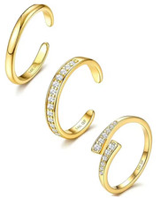 3Pcs Toe Rings Set for Women Non Tarnish, Gold Filled No Fading Adjustable 3 Sty