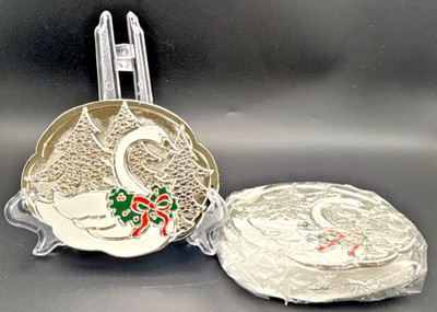 Silver Plated Swan Coasters Christmas  Wm A Rogers Set 6  Holiday felt back Gift