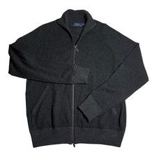 Polo Ralph Lauren Merino Wool Full Zip Sweater Charcoal Gray Mens Medium Classic