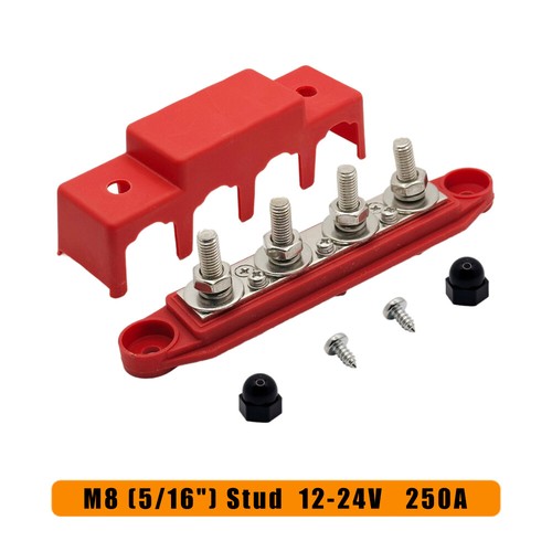 250A 12V-24V Bus Bar Power Distribution Block 4 Studs Junction Block For Auto - Picture 6 of 21