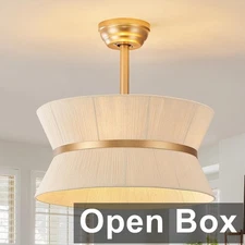 Boho Fandelier Ceiling Fan with Light, Remote Rattan Chandelier Fan Gold Caged