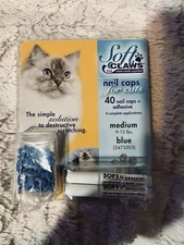 Soft Claws, Nail Caps for Cats, Medium, Blue, 40 ct, 2 Tubes Of Adhesive