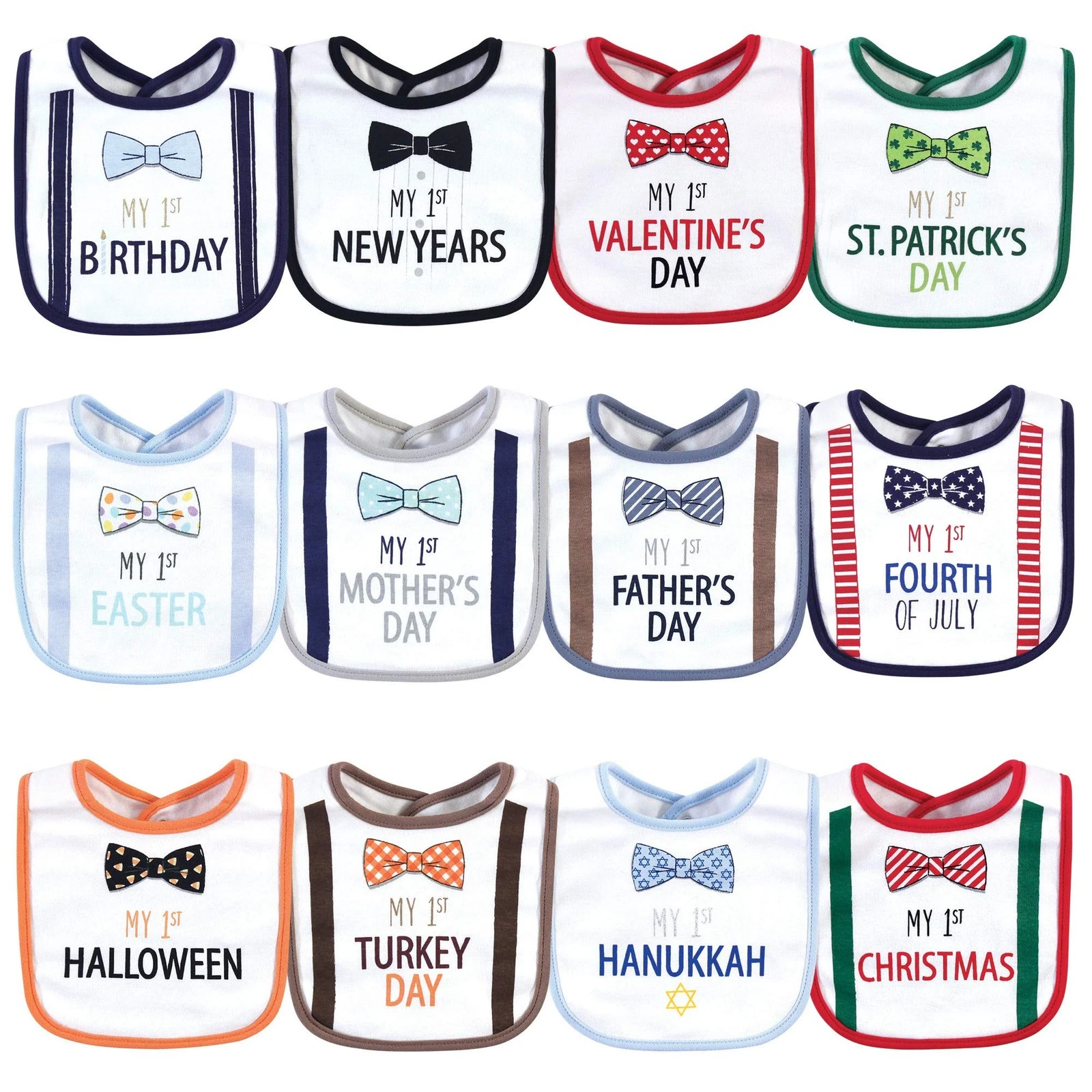 Unisex Baby Cotton Bibs, Holiday Bow Ties, One Size