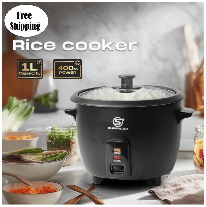1L Electric Automatic Rice Cooker Not-Stick Stew Pot With Glass Lid