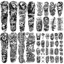 46 Large Chicano Temporary Tattoos for Men Women - Day of the Dead, Full Arm,