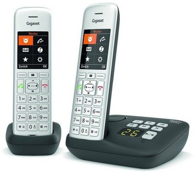 Gigaset CE575A Duo Silber Schnurloses Telefon mit Anrufbeantworter Basisstation
