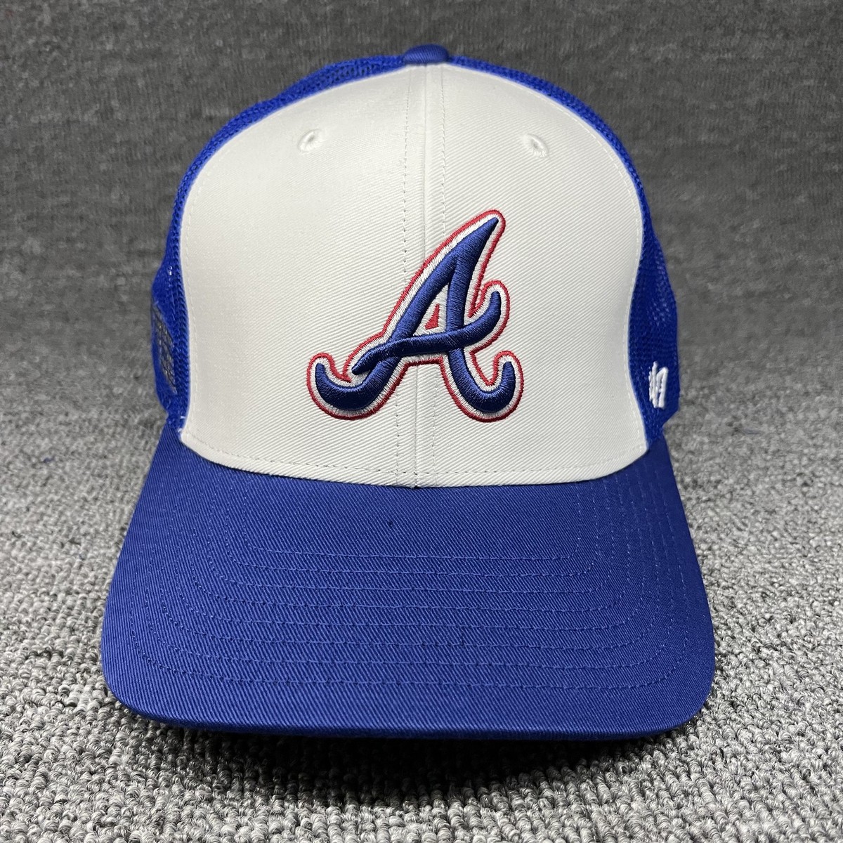Atlanta Braves '47 Brand Trucker Hat White Blue TBS Side Patch Red Adjustable