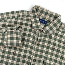 Proper Cloth Shirt Mens 17 - 34/35 Flannel Green Plaid Cotton Button Preppy XL