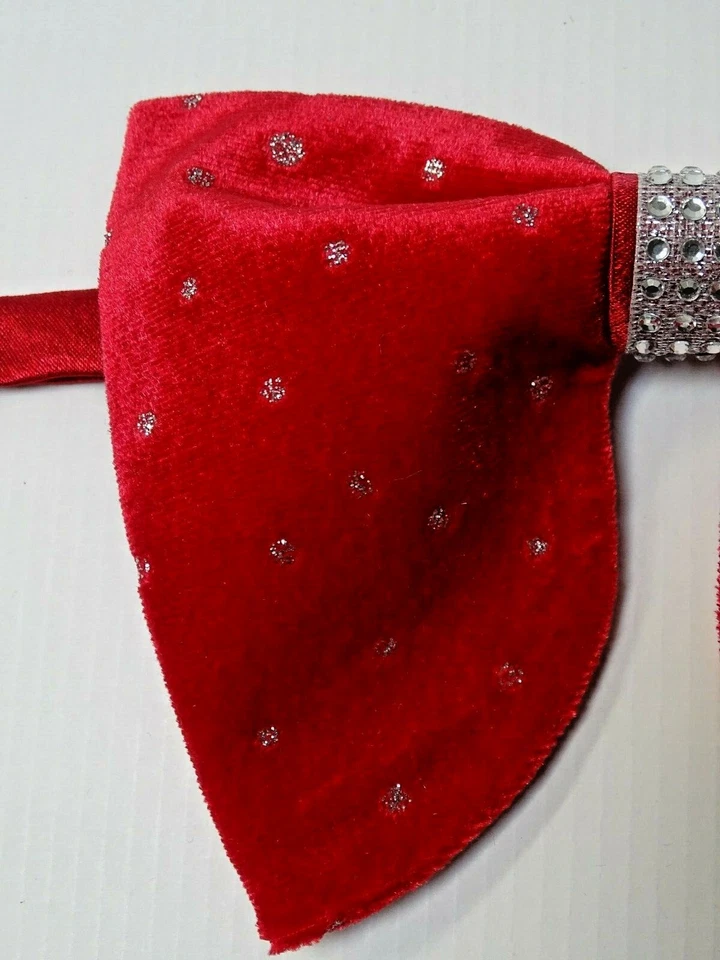 Pajarita de gran tamaño de terciopelo rojo con pedrería estilo vintage años 70 boda graduación Foto 3 de 4