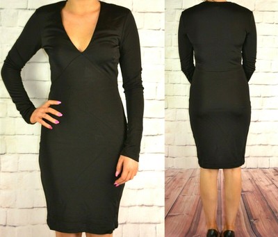 LADIES BLACK LONG SLEEVED BODYCON DRESS 