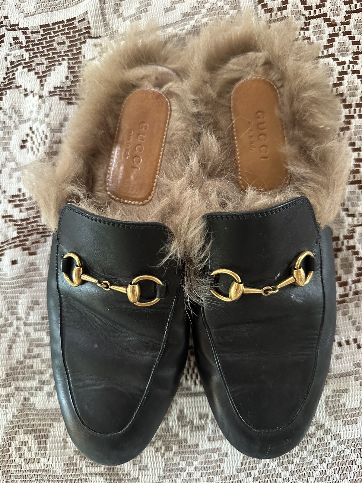 Gucci Princetown Fur Lined Horsebit Mule Black Size 37 image 3