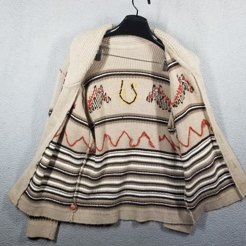 Caldwell Knit Western Horse Sweater VTG 1950s Large 20X28 Equestrian Cardigan - Picture 2 of 9