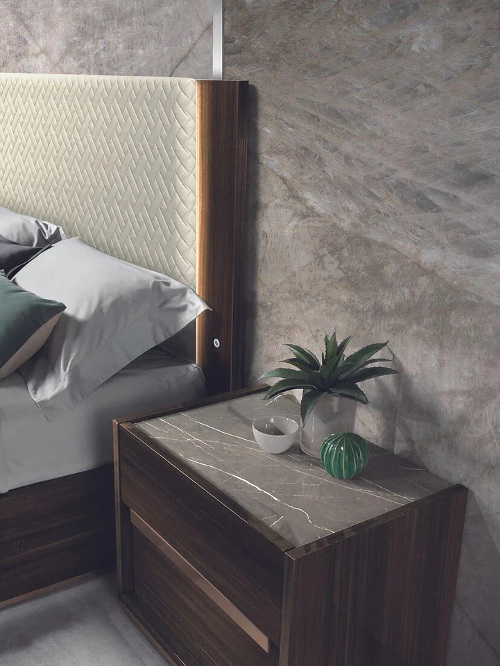 MADE IN ITALY 4PC LED Queen King Contemporary Bedroom Dark Eucalyptus Marble Top Foto 4 de 4