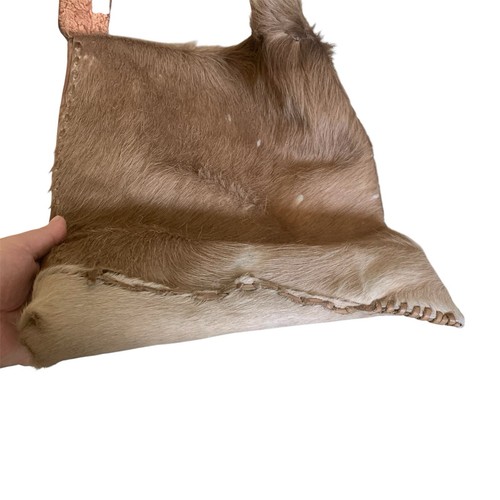 Full Grain Leather Mixed Animal Fur Shoulder Bag Tote Mexico Handmade Brown Boho - Picture 4 of 16