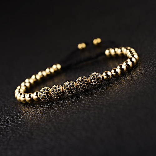 24kt Gold Plated Micro Pave Bracelet Men Women Braiding Macrame Men Women Bangle - Picture 41 of 72