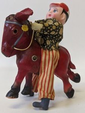 Vintage 1940's Japan CELLULOID Wind-up Mechanical DONKEY with Rider Toy Figure