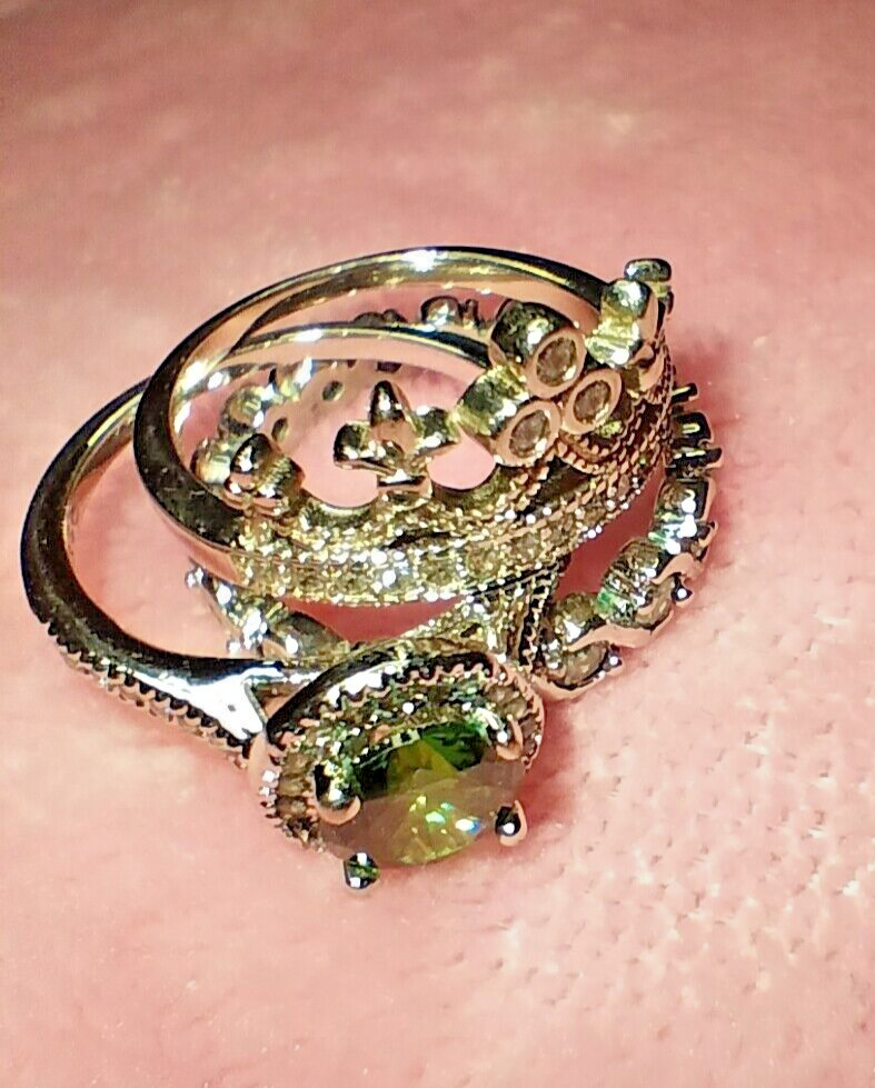 3 piece stackable ring set with green and clear c… - image 10