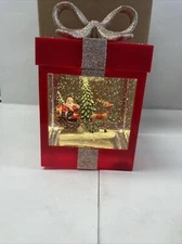 Gift Box Snowglobe Light Up, NIB, Musical . Tabletop Decoration.