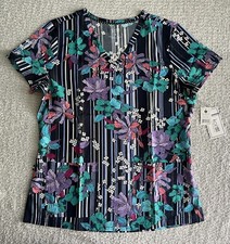 Koi Next Gen Scrub Top Womens Medium Early Energy Striped Floral Stretch Nursing