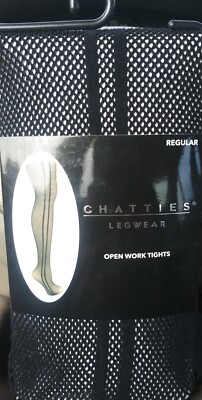NEW Chatties Legwear Womens Open Work Fishnet Tights BLACK One Size Fits All