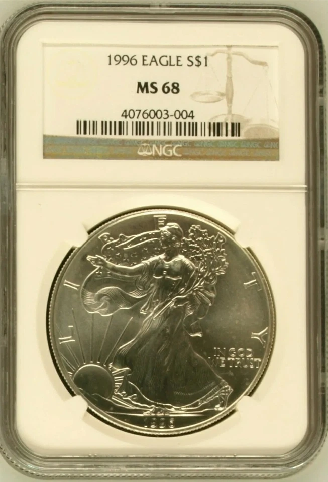 1996 $1 Key Date AMERICAN EAGLE NGC MS68 Brown Label 1 Oz Silver Coin. - Image 3 of 4
