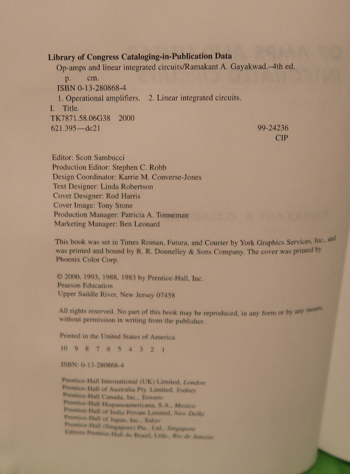 Op-Amps and Linear Integrated Circuits Hardcover Book Ramakant A. Gayakwad 1999