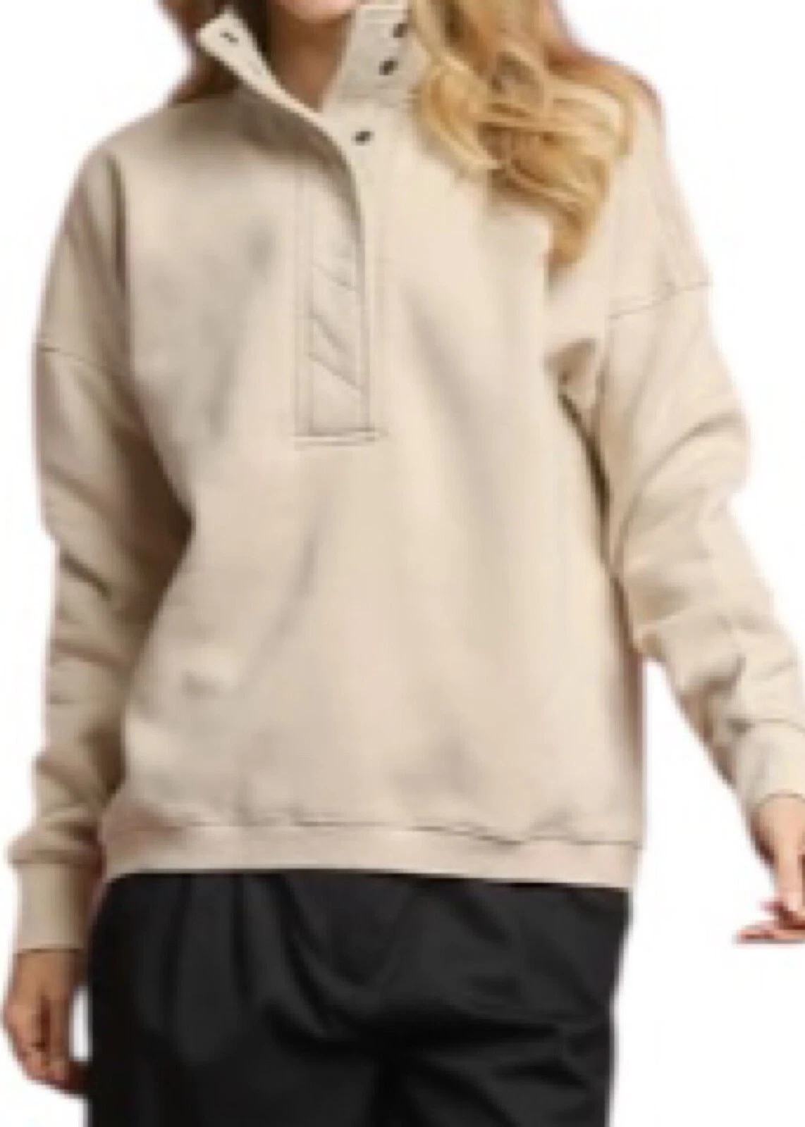 OFF WHITE Felpa maglione mezza pressione lavaggio minerale ecrù