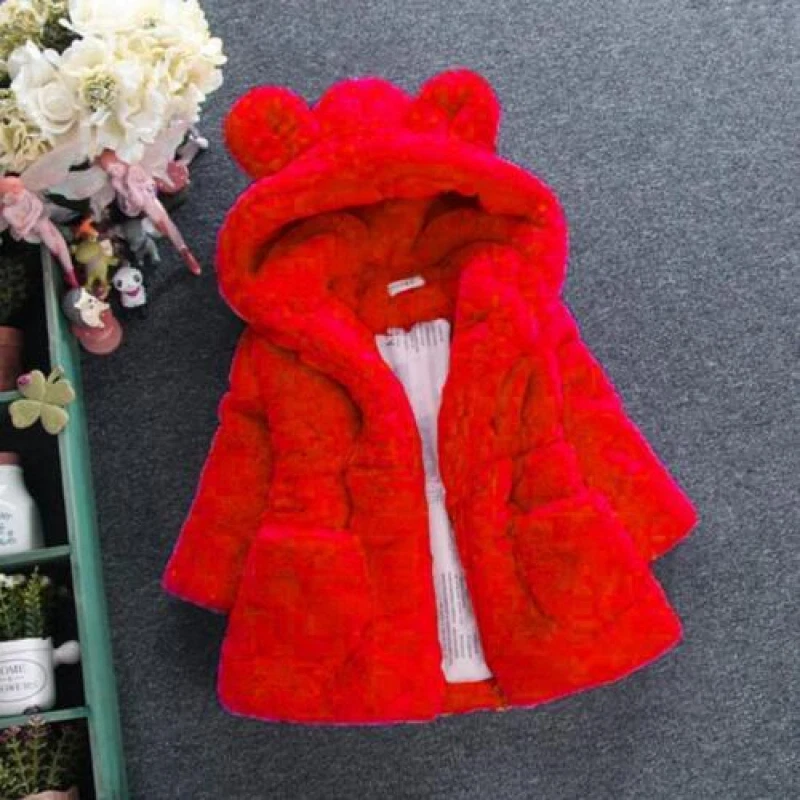 Toddler Kids Girl Faux Fur Fleece Coat Hooded Winter Warm Jacket Parka Outerwear - Image 4 of 4