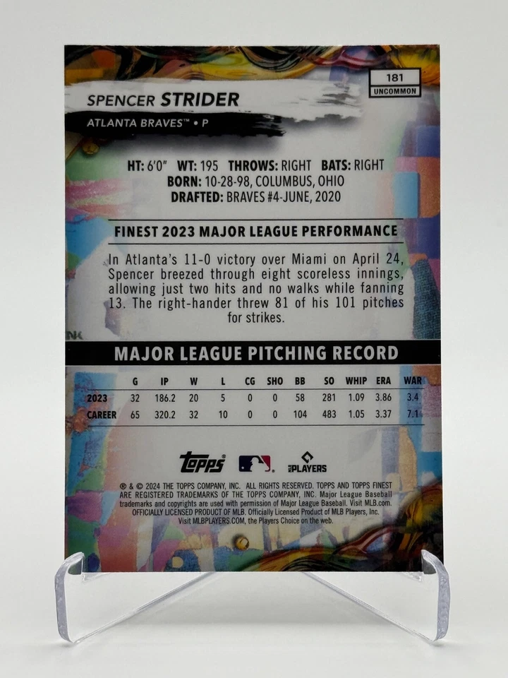 2024 Topps Finest #181 SPENCER STRIDER | Uncommon - Image 2 of 2