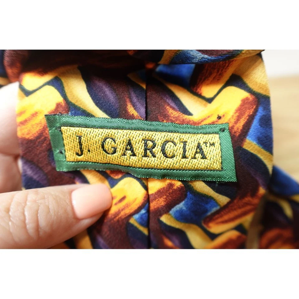 Corbata vintage Jerry Garcia estampado geométrico 100 % seda años 90 accesorio Grateful Dead Foto 3 de 4