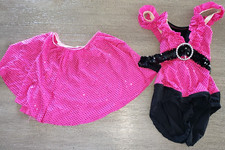 2 pc GIRLS DANCE LEOTARD SKIRT TUTU bold pink black SPARKLES medium CUTE 