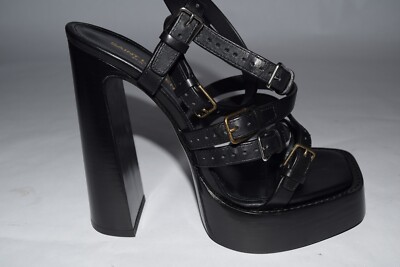 NIB YSL Saint Laurent Platz 105 Leather Buckle Sandals sz Black  Platform