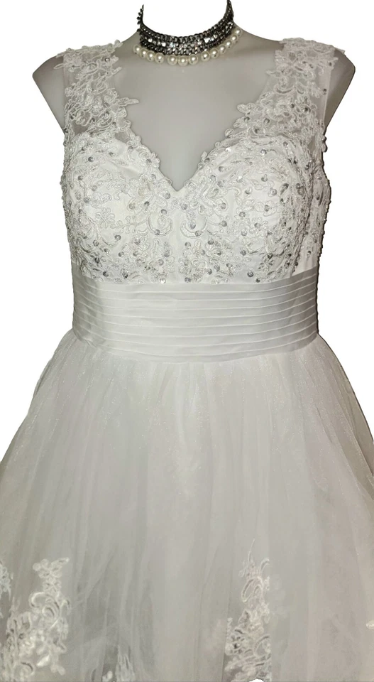 Vtg Style Womens White Tulle Beaded Fairy Skater Swinger Wedding Dress Sz 16 - Image 3 of 4