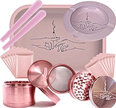 UKGLASS Rolling Tray Bundle Kit - Pink Rolling Tray, Ashtray, Four Piece Tobacco