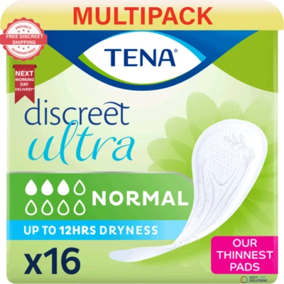 TENA Discreet Ultra Normal - Case - 8 Packs of 16 - For Bladder Weakness