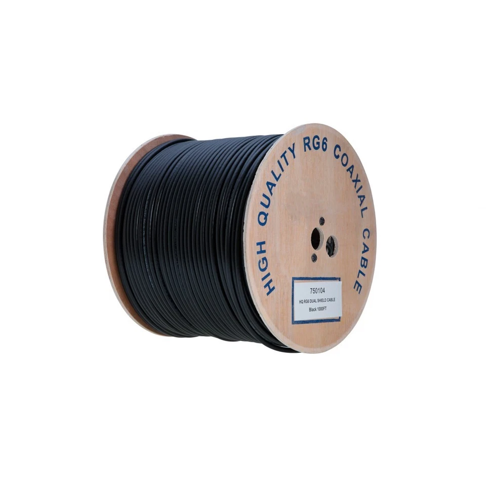 Cable coaxial a granel RG6 1000 FT escudo cuádruple 18 AWG negro coaxial TV vía satélite Foto 4 de 4