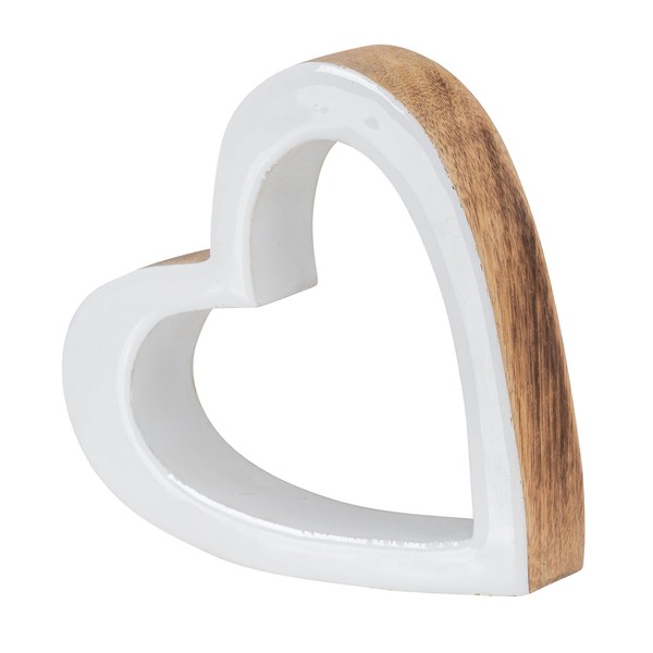 Herz Holz 15X15Cm Mango Weiß Natur Braun Tischdeko Deko Aufsteller Rustikal Love-image
