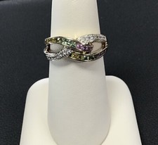 LADIES 10K YELLOW GOLD TOPAZ AND DIAMOND RING