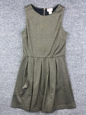 Love...Ady Sleeveless A Line Dress Women's Medium Gold Zip Up Pleated Polyester