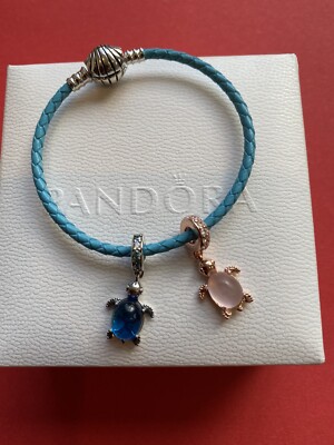 Pandora moments Seashell Clasp Leather Turqoise 18cm Bracelet