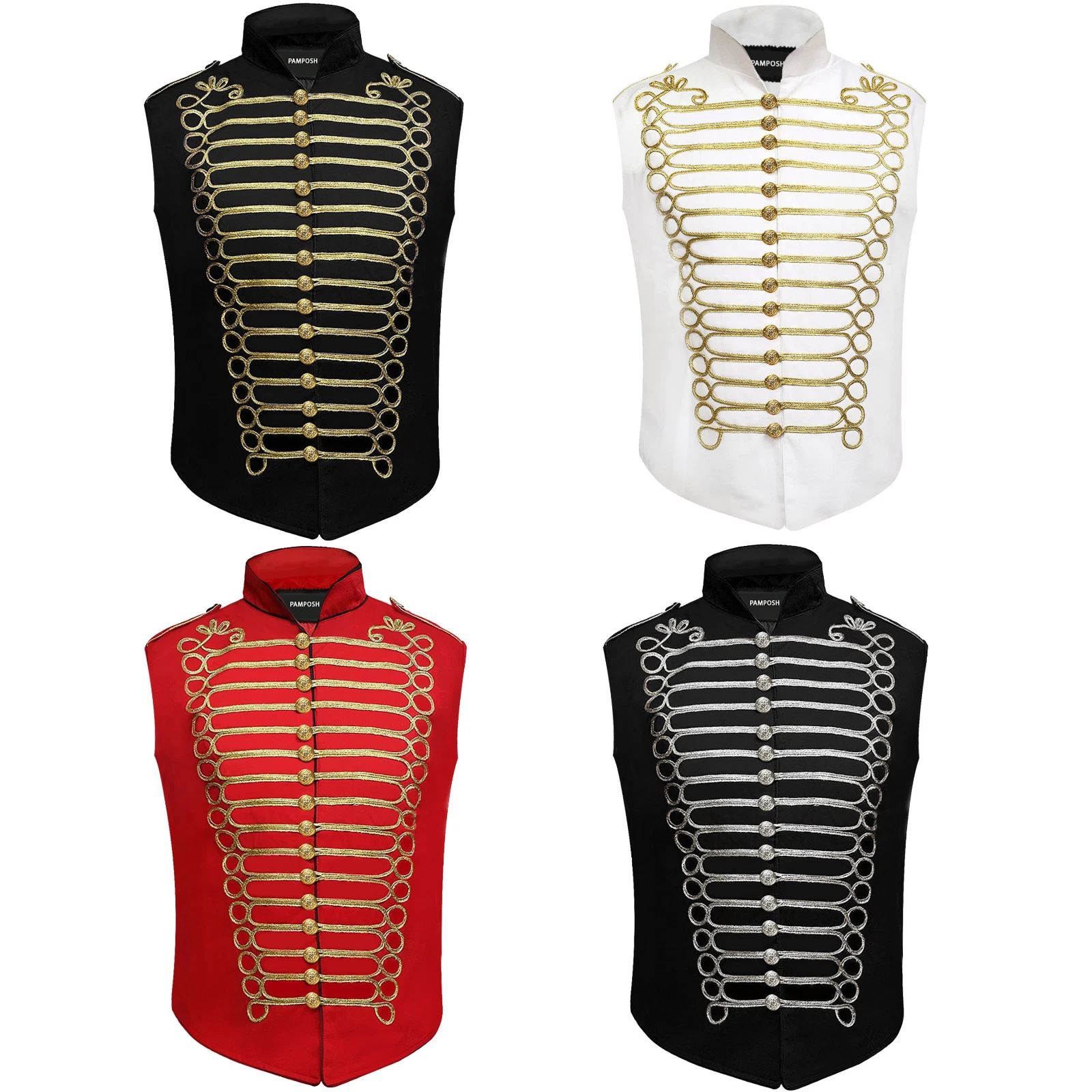 Mens Sleeveless Hussar Jacket Steampunk Military Drummer Lightweight Jackets