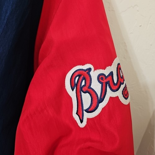 Vintage Atlanta Braves MLB Starter Jacket Mens L Navy Red Embroidered Lined - Picture 3 of 11