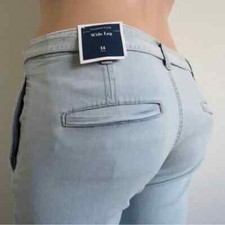 CHARTER CLUB Jeans Women Light Wash WIDE LEG Denim Trouser Plus Size 14 NWT