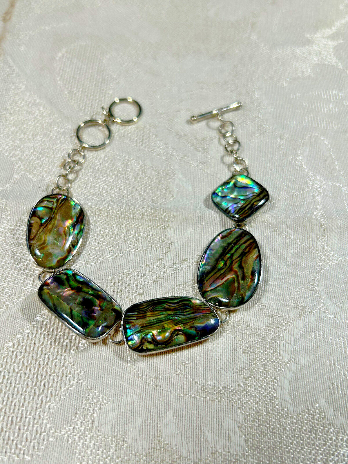 ABALONE / MOP - STERLING SILVER  ADJUSTABLE BRACE… - image 1